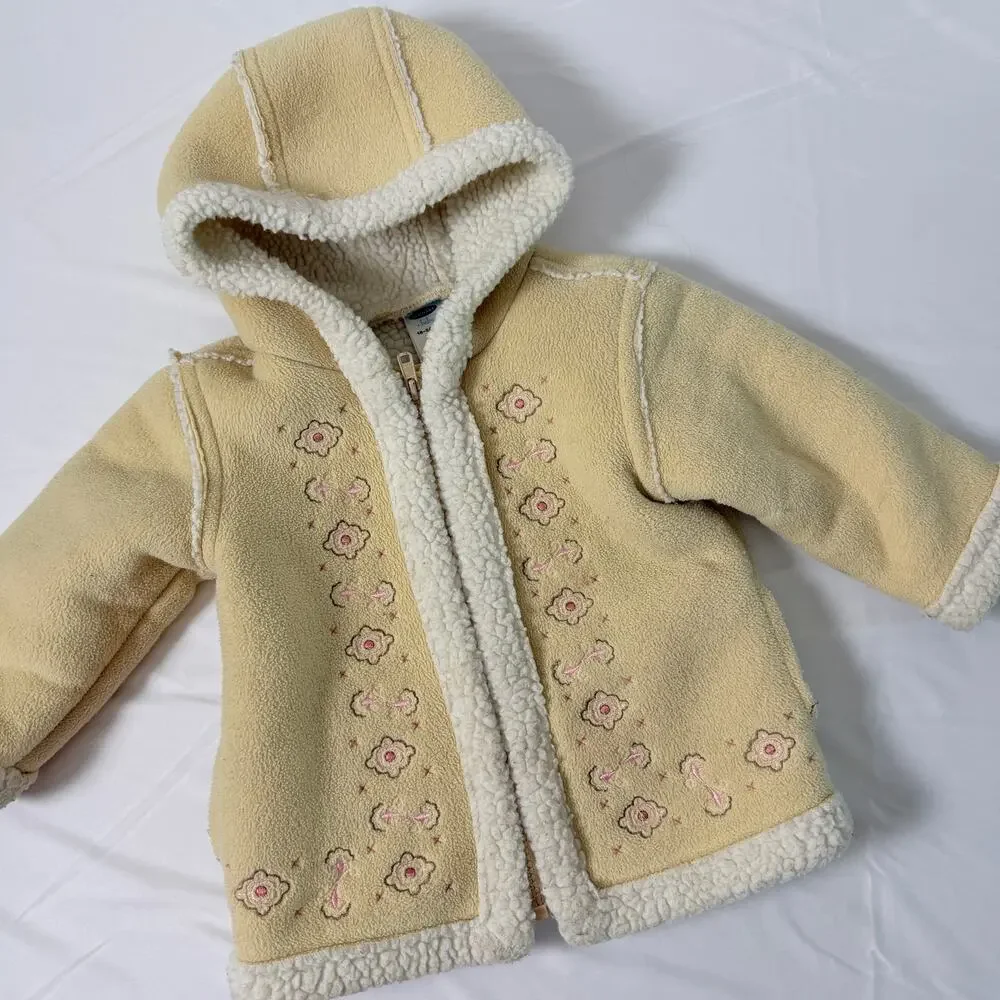 Vintage 2003 Y2K Old Navy Floral Embroidered Sherpa Jacket/Coat Sz 18-24 mo